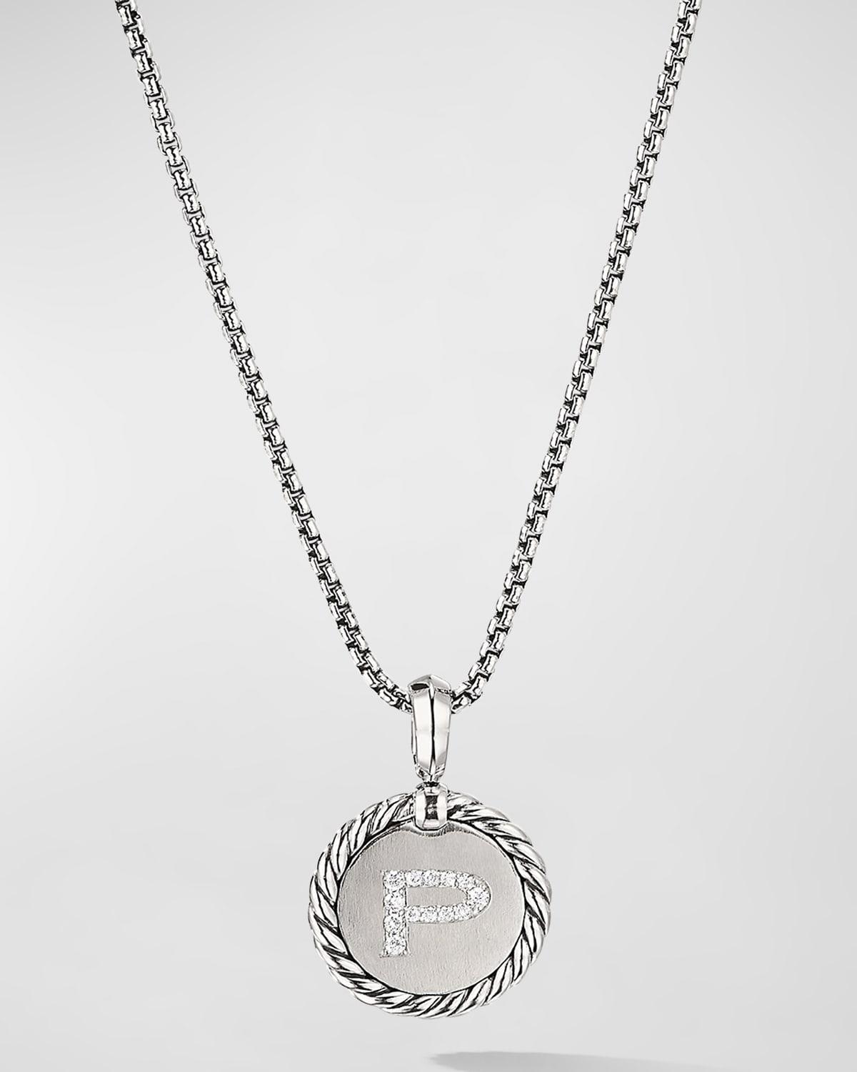 Womens M Initial Charm Necklace in Sterling Silver Product Image