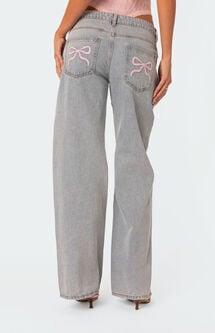 Edikted Women's Bow Pocket Relaxed Jeans Product Image