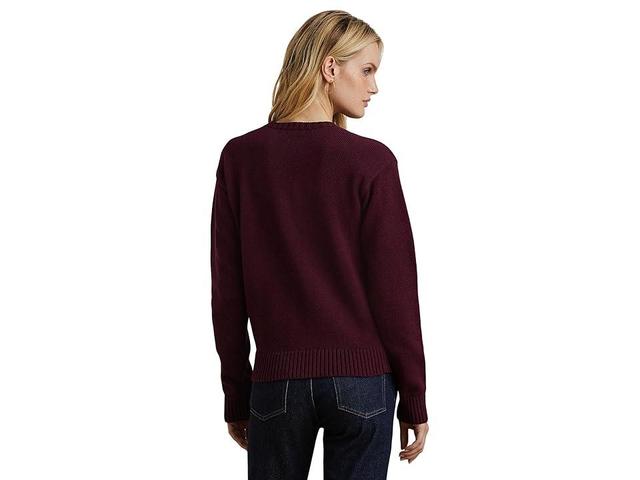 Lauren Ralph Lauren Intarsia-Knit Vizsla Cotton Sweater (Pinot Noir) Women's Sweater Product Image