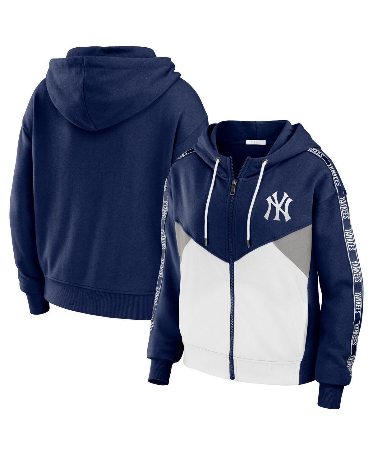 Womens WEAR by Erin Andrews /White New York Yankees Plus Size Color Block Full-Zip Hoodie Blue Product Image