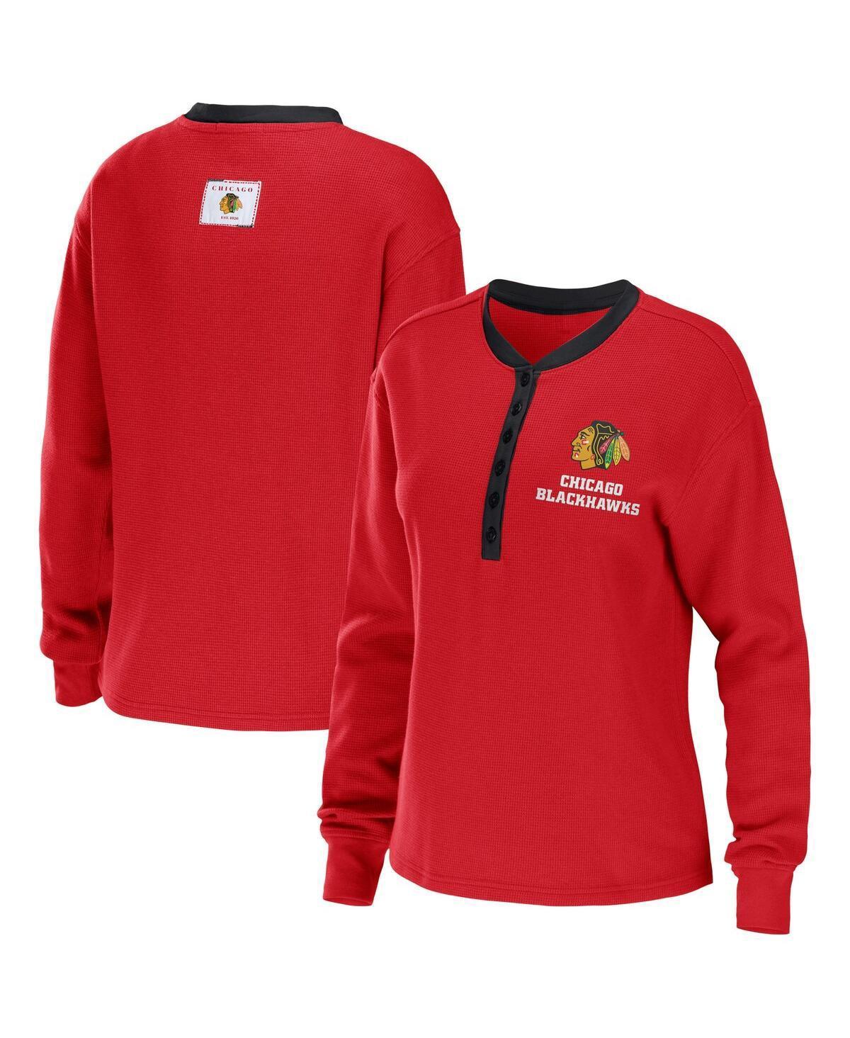 Womens Wear by Erin Andrews Red St. Louis Cardinals Waffle Henley Long Sleeve T-shirt Product Image