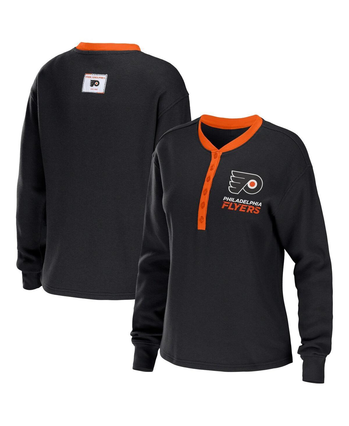 Womens WEAR by Erin Andrews Black Philadelphia Flyers Waffle Henley Long Sleeve T-Shirt Product Image