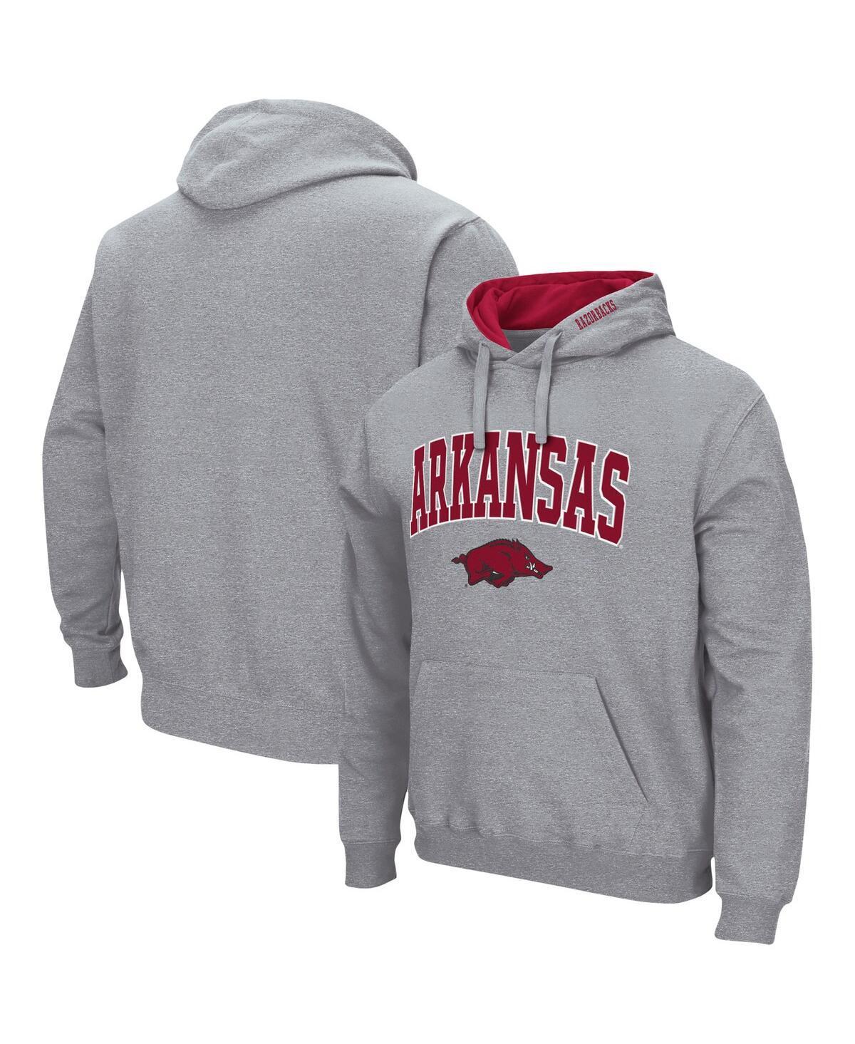 Mens Colosseum Heather Gray Arkansas Razorbacks Arch & Logo 3.0 Pullover Hoodie ARK Grey Product Image