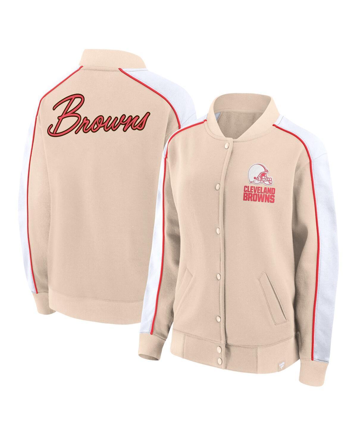 Womens Fanatics Branded Tan Cleveland Browns Lounge Full-Snap Varsity Jacket Product Image