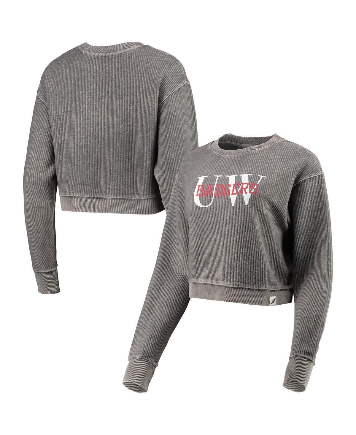 Womens League Collegiate Wear Graphite Wisconsin Badgers Classic Corded Timber Crop Pullover Sweatshirt Product Image