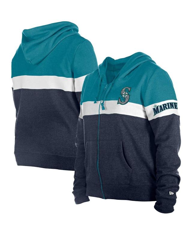 Womens New Era Navy Seattle Mariners Plus Size Color-Block Full-Zip Hoodie Product Image