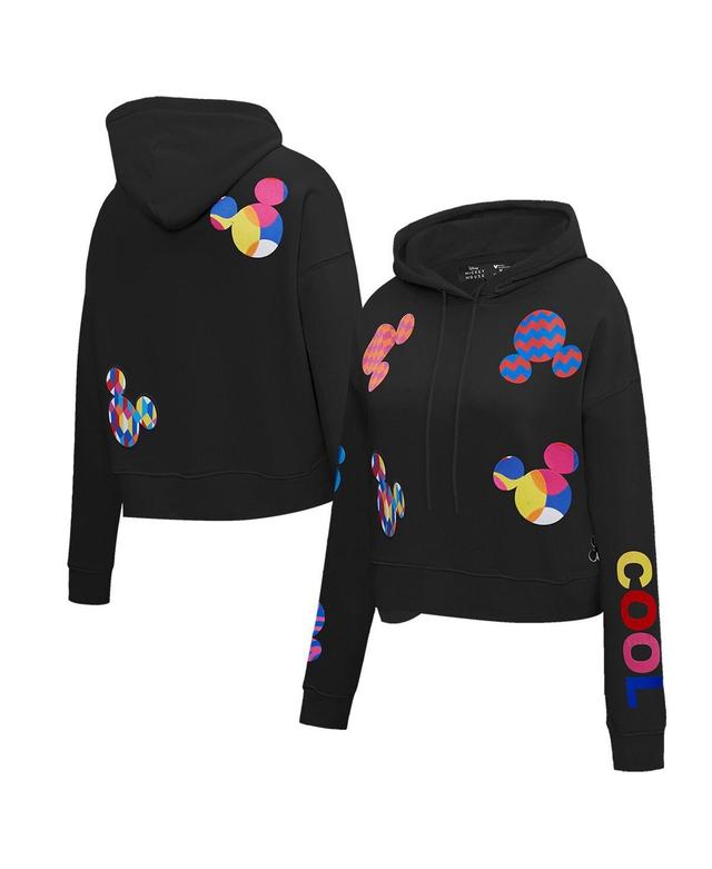 Freeze Max Womens Black Mickey Mouse Color Icons Expression Cropped Pullover Hoodie Product Image