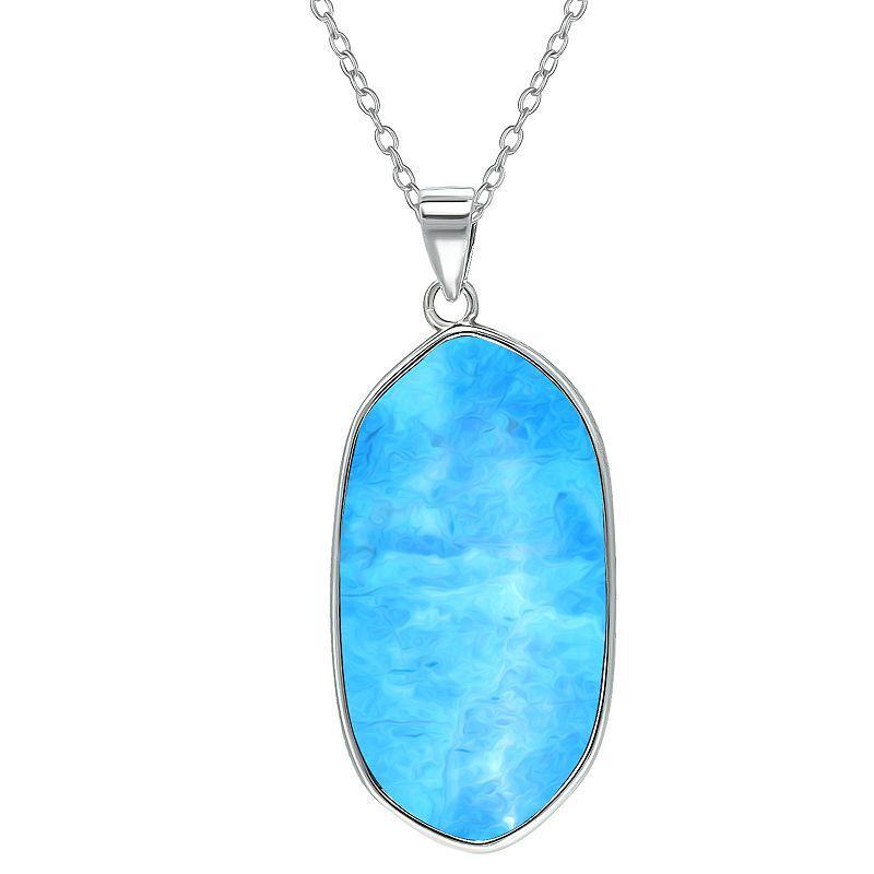 Aleure Precioso Sterling Silver Oval Gemstone Drop Pendant Necklace, Womens Dark Blue Product Image