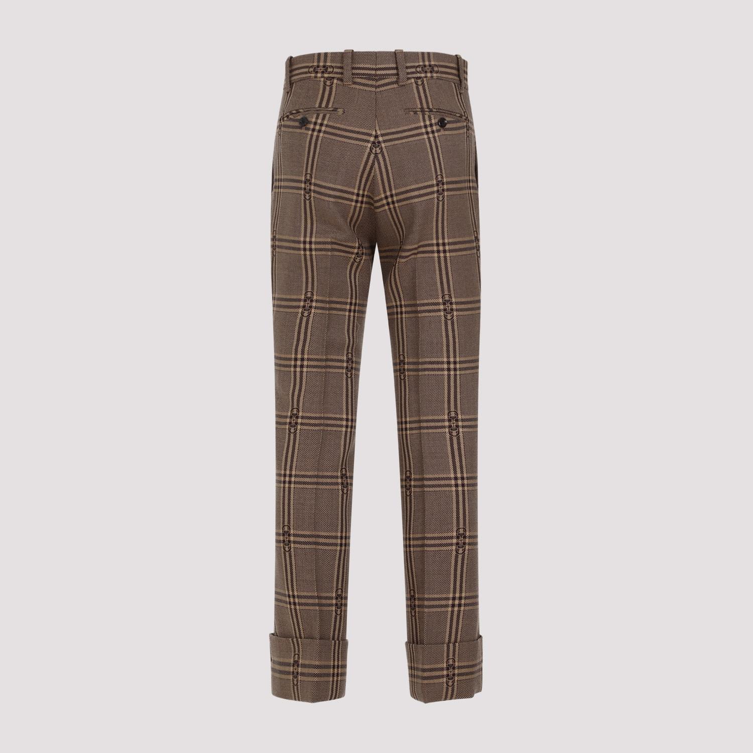 Horsebit Check Wool Trousers In Brown Product Image