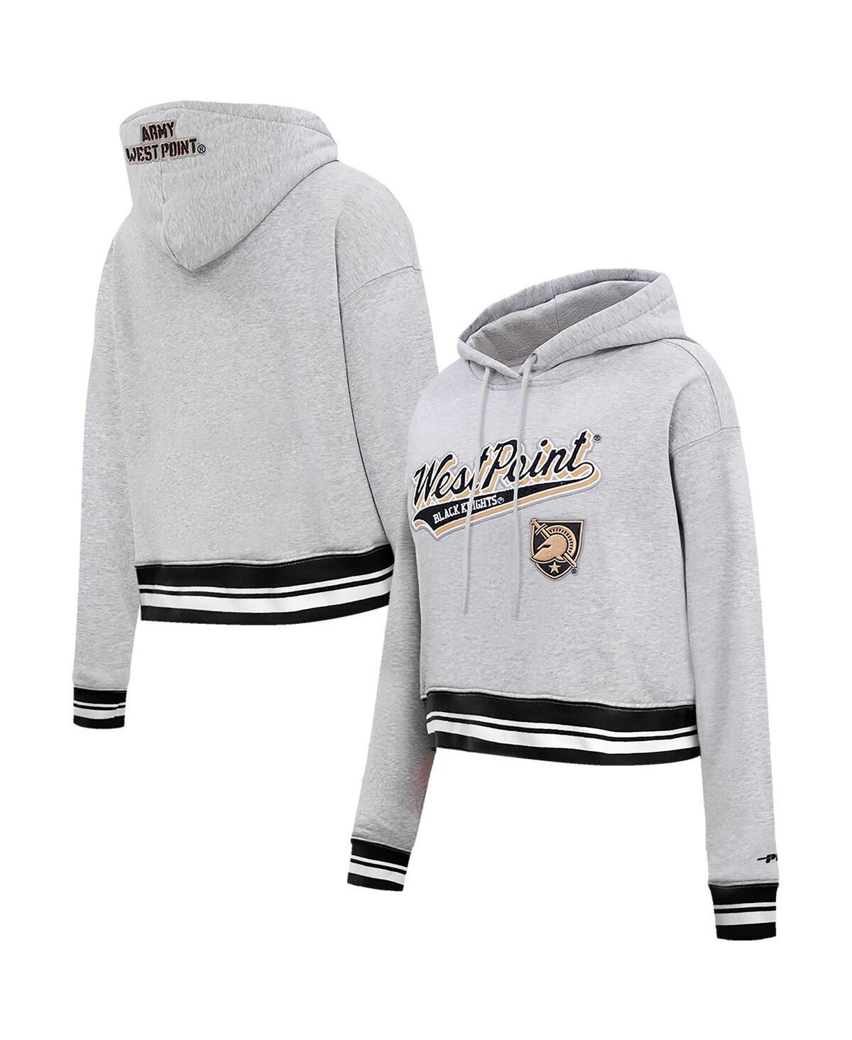 Womens Pro Standard Heather Gray Army Black Knights Script Tail Fleece Cropped Pullover Hoodie Product Image