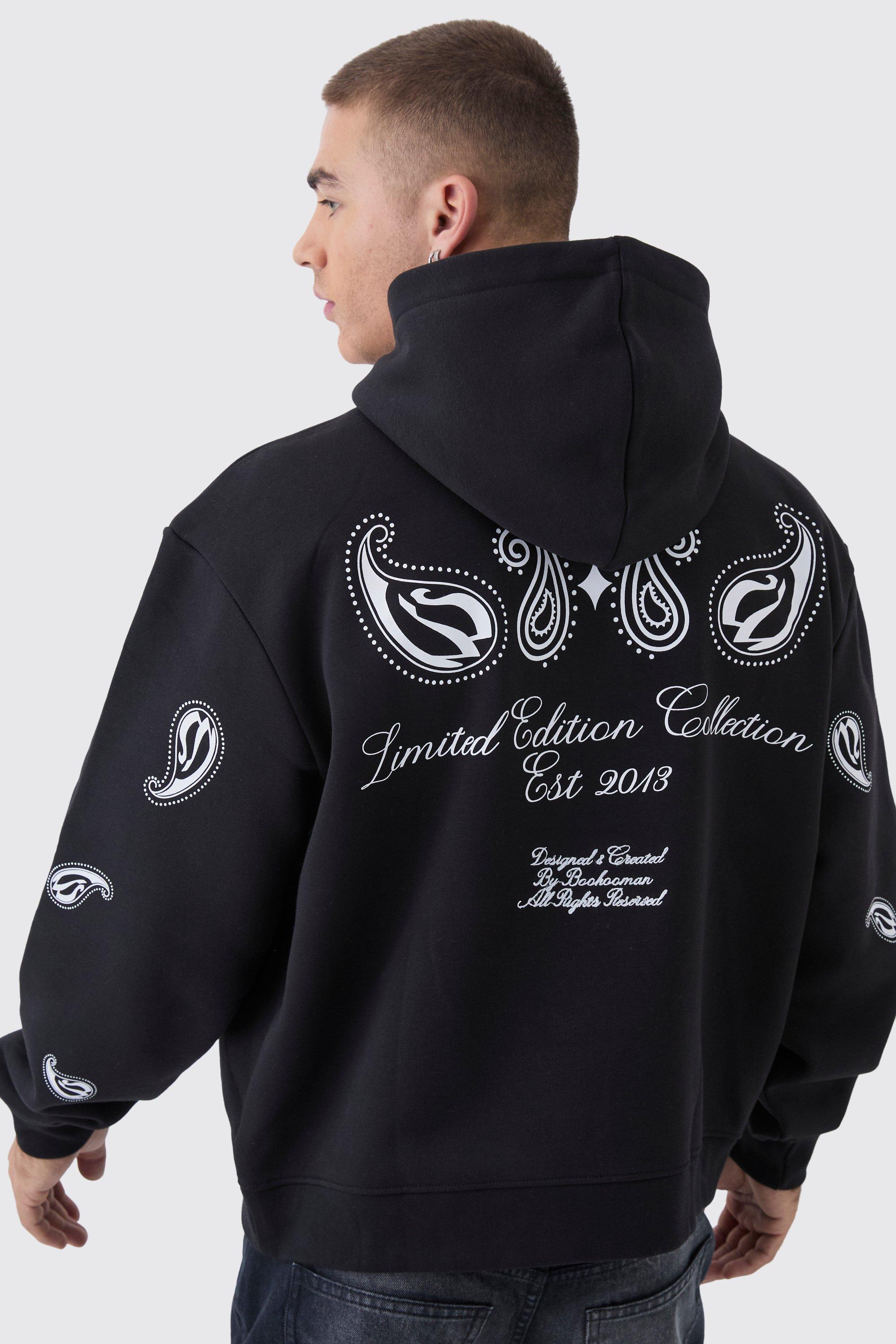 Oversized Boxy Paisley Embroidered Hoodie | boohooMAN USA Product Image