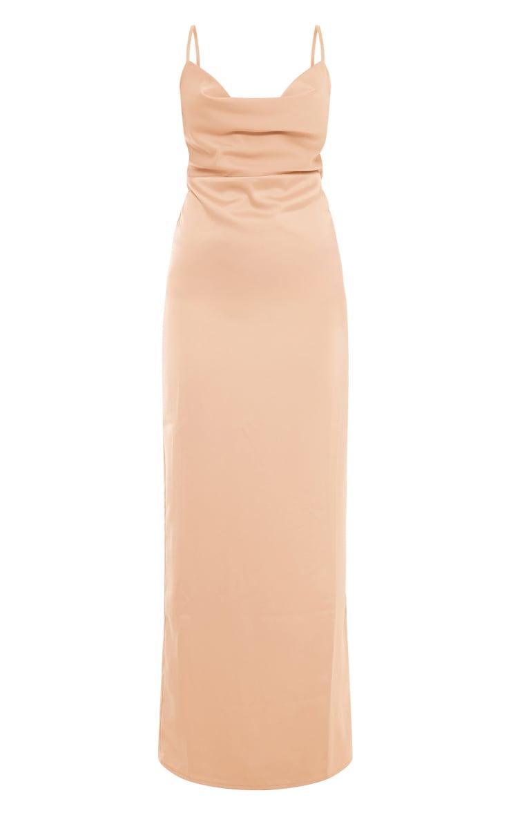 Champagne Satin Cowl Neck Maxi Dress Product Image