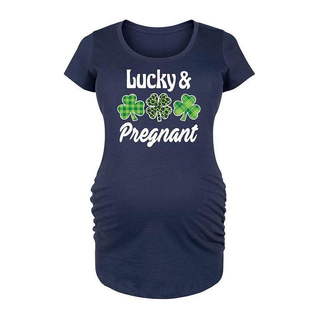 Maternity Lucky And Pregnant Graphic Tee, Womens Grey Gray Product Image