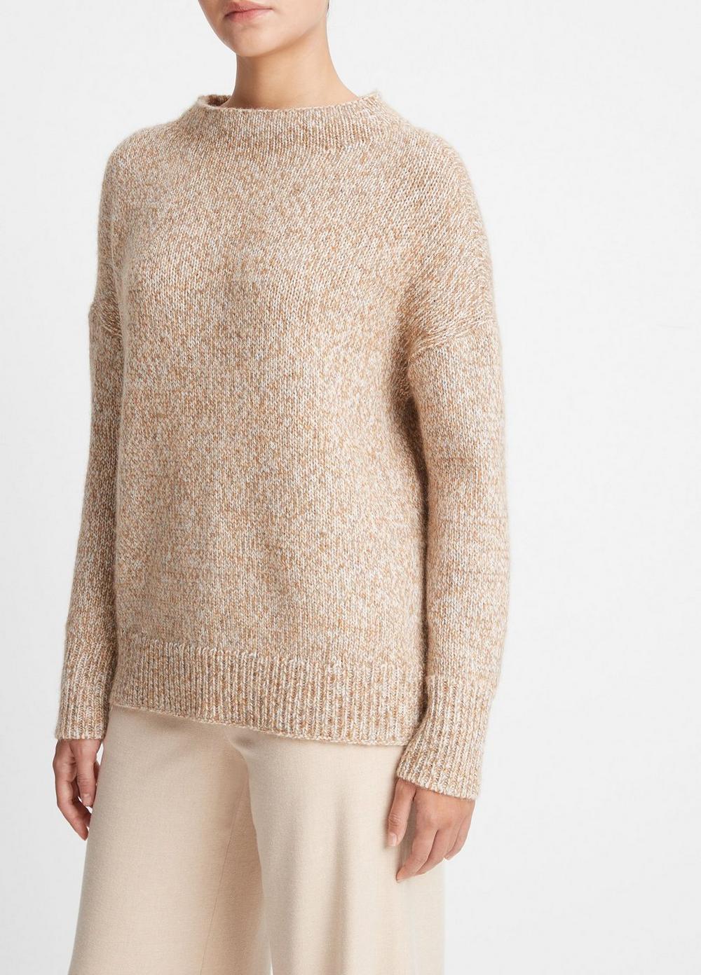 Tweed-Effect Wool-Blend Funnel Neck Sweater Product Image