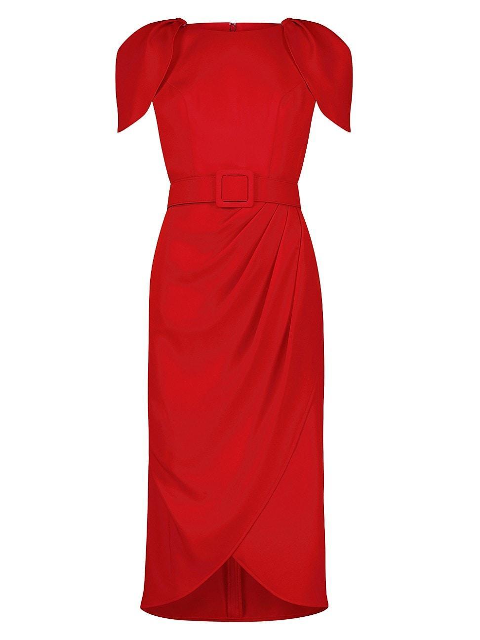 Womens Crepe Belted Tulip-Hem Midi-Dress Product Image