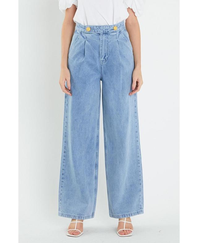 English Factory Womens High-Waisted Button Detail Jeans Product Image