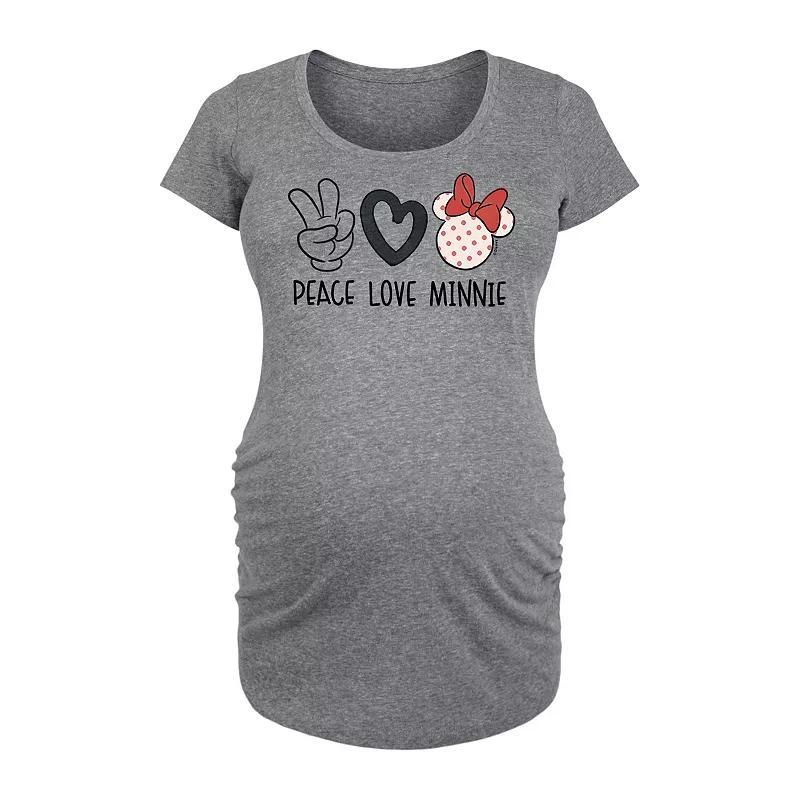 Disneys Minnie Mouse Maternity Peace Love Graphic Tee, Womens Grey Gray Product Image