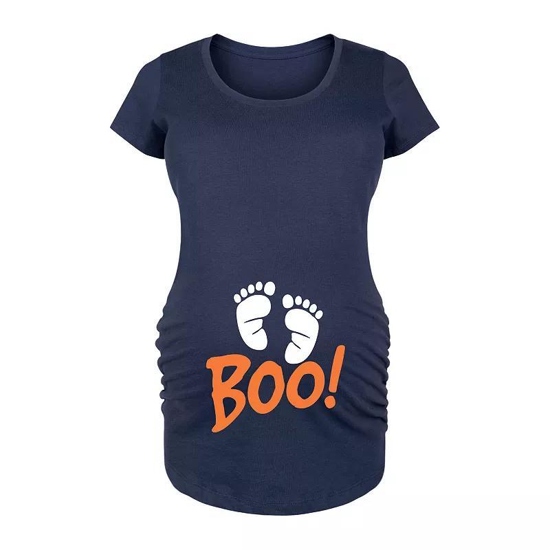 Maternity Boo Baby Feet Halloween Graphic Tee, Womens Blue Product Image