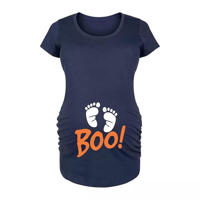 Maternity Boo Baby Feet Halloween Graphic Tee, Womens Blue Product Image