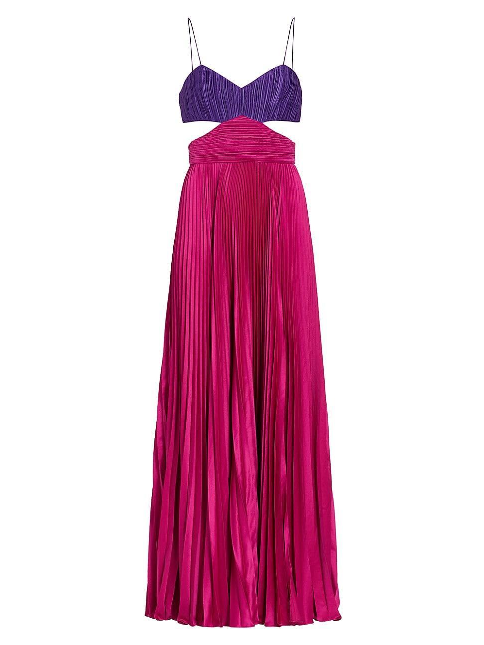 Womens Elodie Satin Colorblock Pleated Gown Product Image