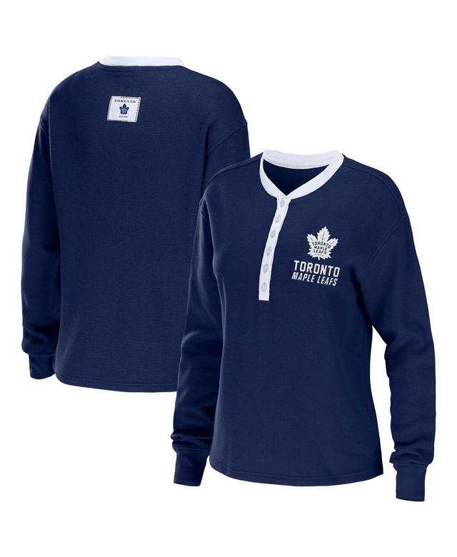 Womens WEAR by Erin Andrews Blue Toronto Maple Leafs Waffle Henley Long Sleeve T-Shirt Product Image