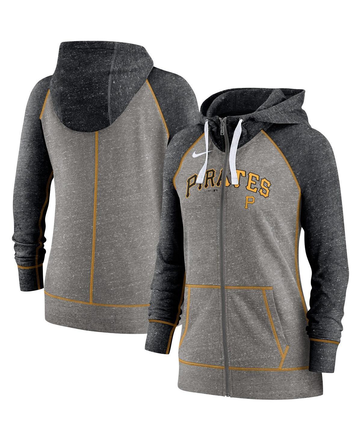 Womens Nike Heathered Charcoal/Heathered Green Oakland Athletics Split Wordmark Gym Vintage Raglan Full-Zip Hoodie Product Image