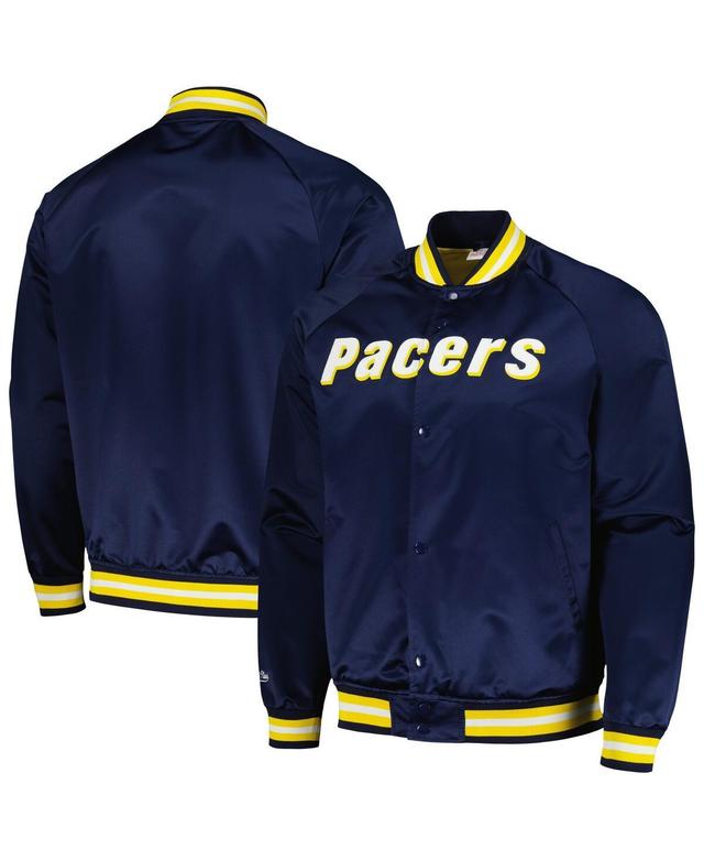 Mens Mitchell & Ness Navy Indiana Pacers Hardwood Classics Throwback Wordmark Raglan Full-Snap Jacket Product Image