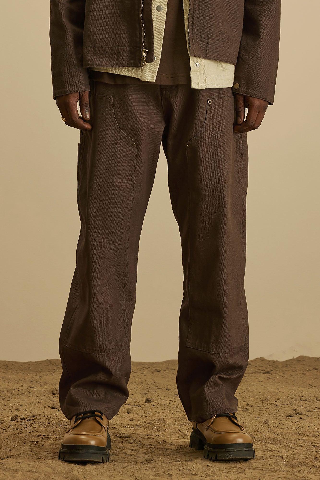 Alexander Double Knee Straight Utility Canvas Pants - Brown product image