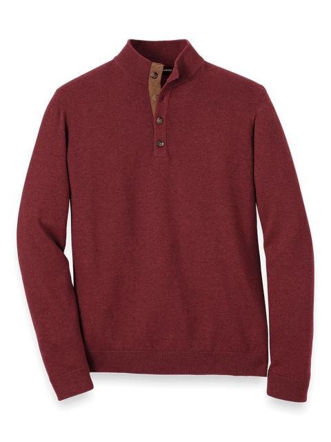 Supima Cotton Four Button Mock Neck Sweater - Burgundy Product Image