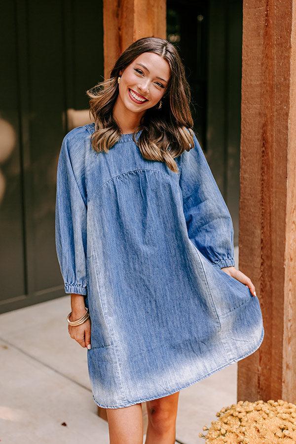 Loving Smiles Denim Mini Dress in Medium Wash Product Image