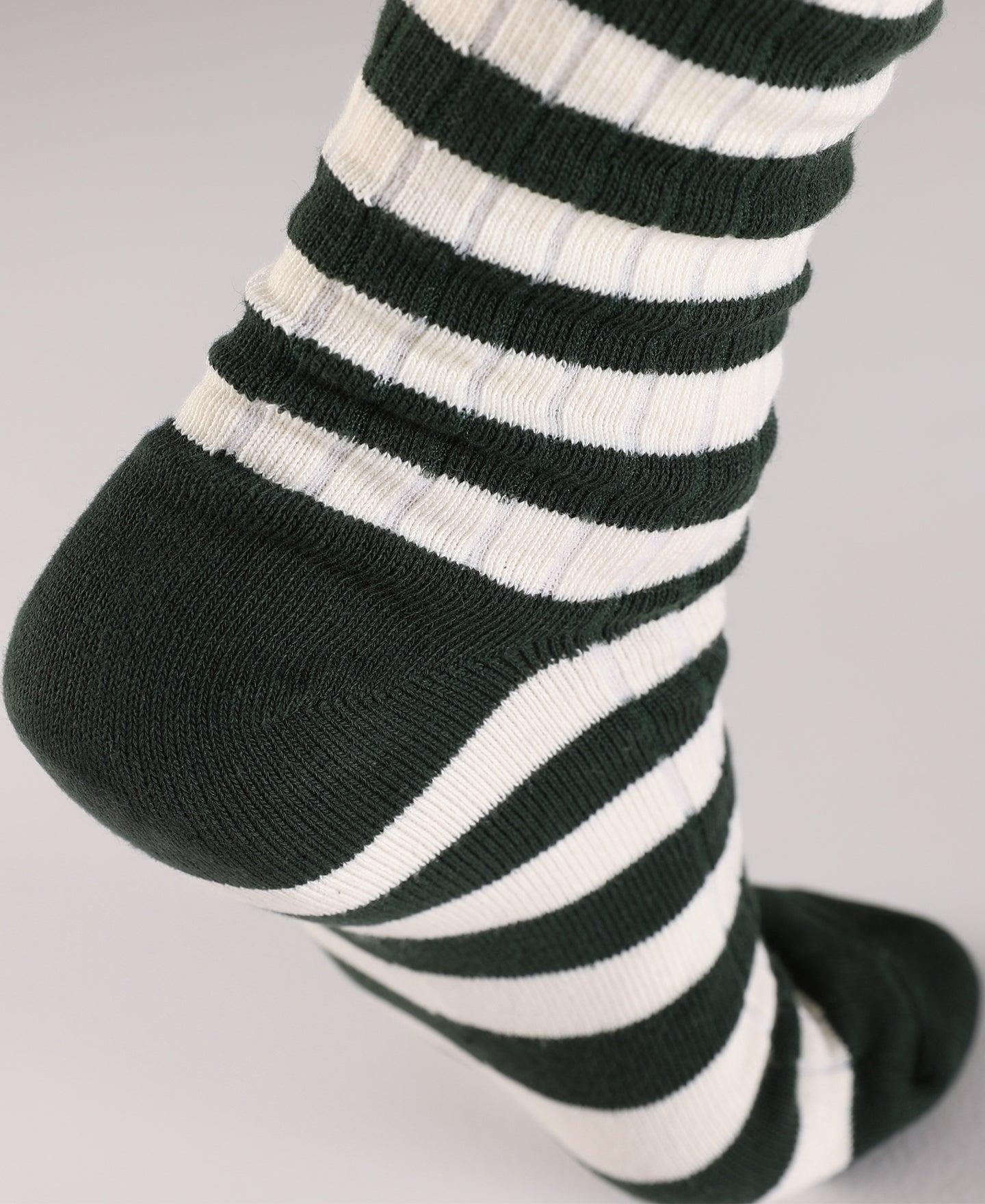 Retro Striped Cotton Socks - Green/White Product Image