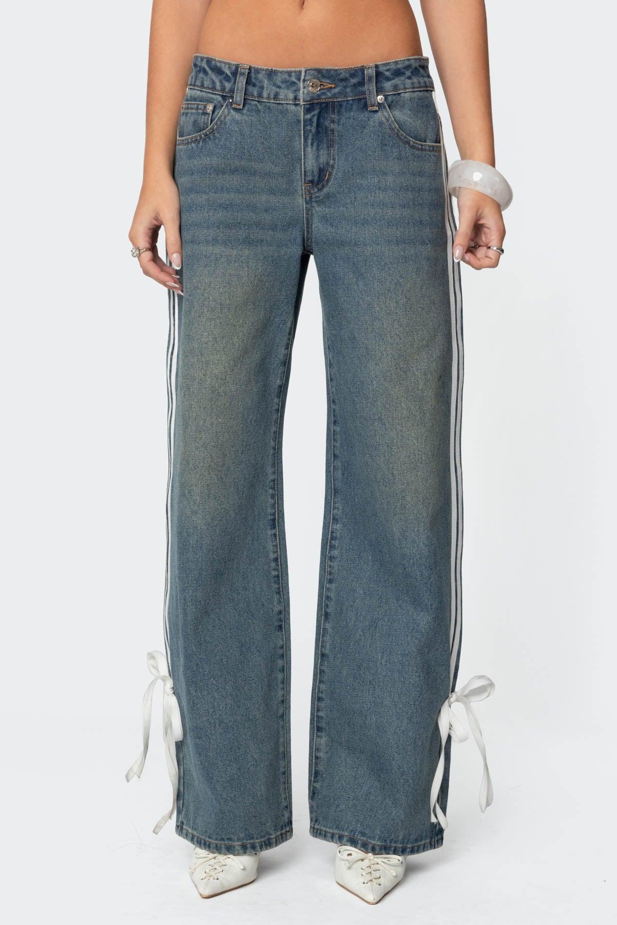 Washed Low Rise Ribbon Jeans Product Image