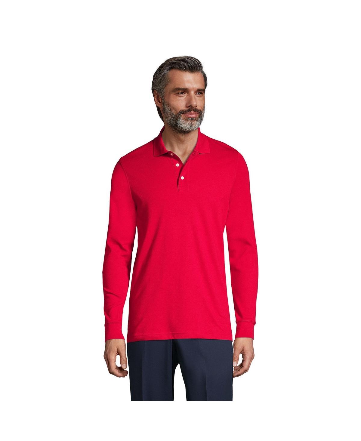 Big & Tall Lands End Long Sleeve Interlock Polo, Mens Classic Blue Product Image