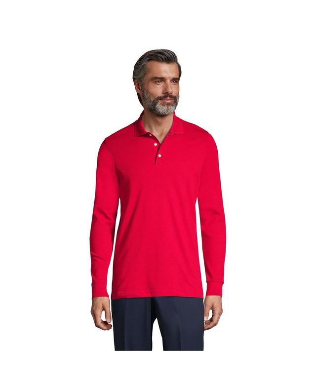 Lands End Mens School Uniform Long Sleeve Interlock Polo Shirt Product Image