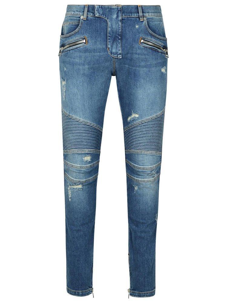 BALMAIN Low Rise Distressed Jeans In Blue Product Image