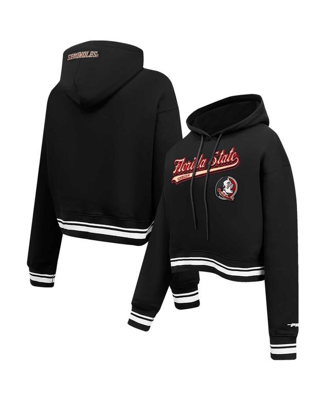 Pro Standard Womens Black Florida State Seminoles Script Tail Fleece Cropped Pullover Hoodie Product Image