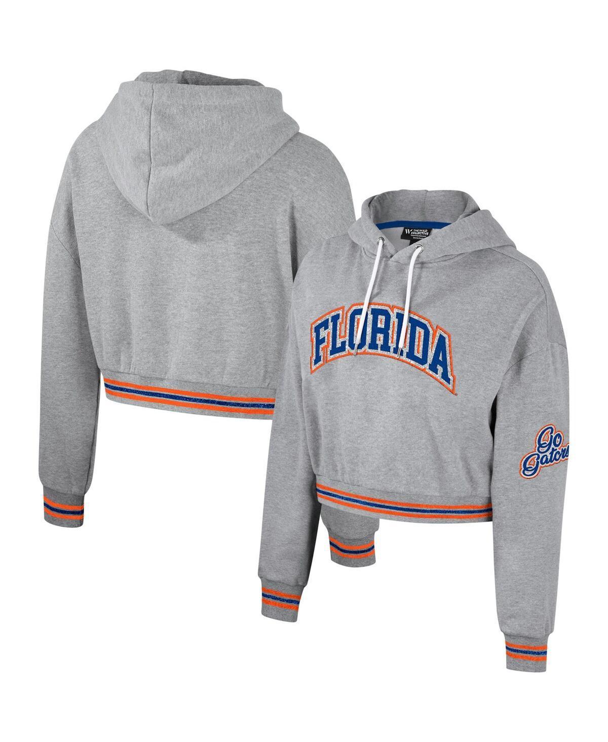 Womens The Wild Collective Heather Gray Distressed Florida Gators Cropped Shimmer Pullover Hoodie Product Image