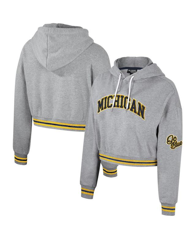 Womens The Wild Collective Heather Gray Michigan Wolverines Cropped Shimmer Pullover Hoodie Product Image