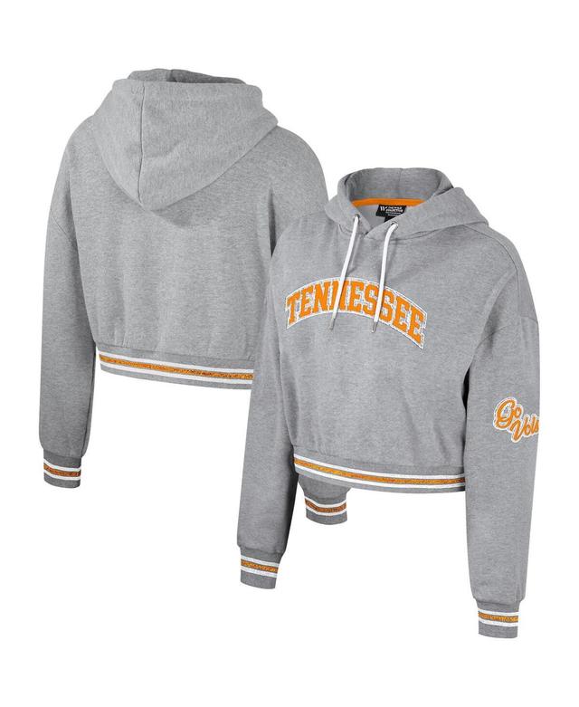 Womens The Wild Collective Heather Gray Distressed Tennessee Volunteers Cropped Shimmer Pullover Hoodie Product Image