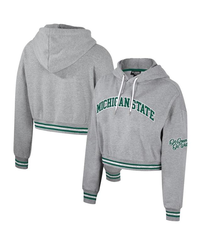 Womens The Wild Collective Heather Gray Distressed Michigan State Spartans Cropped Shimmer Pullover Hoodie Product Image