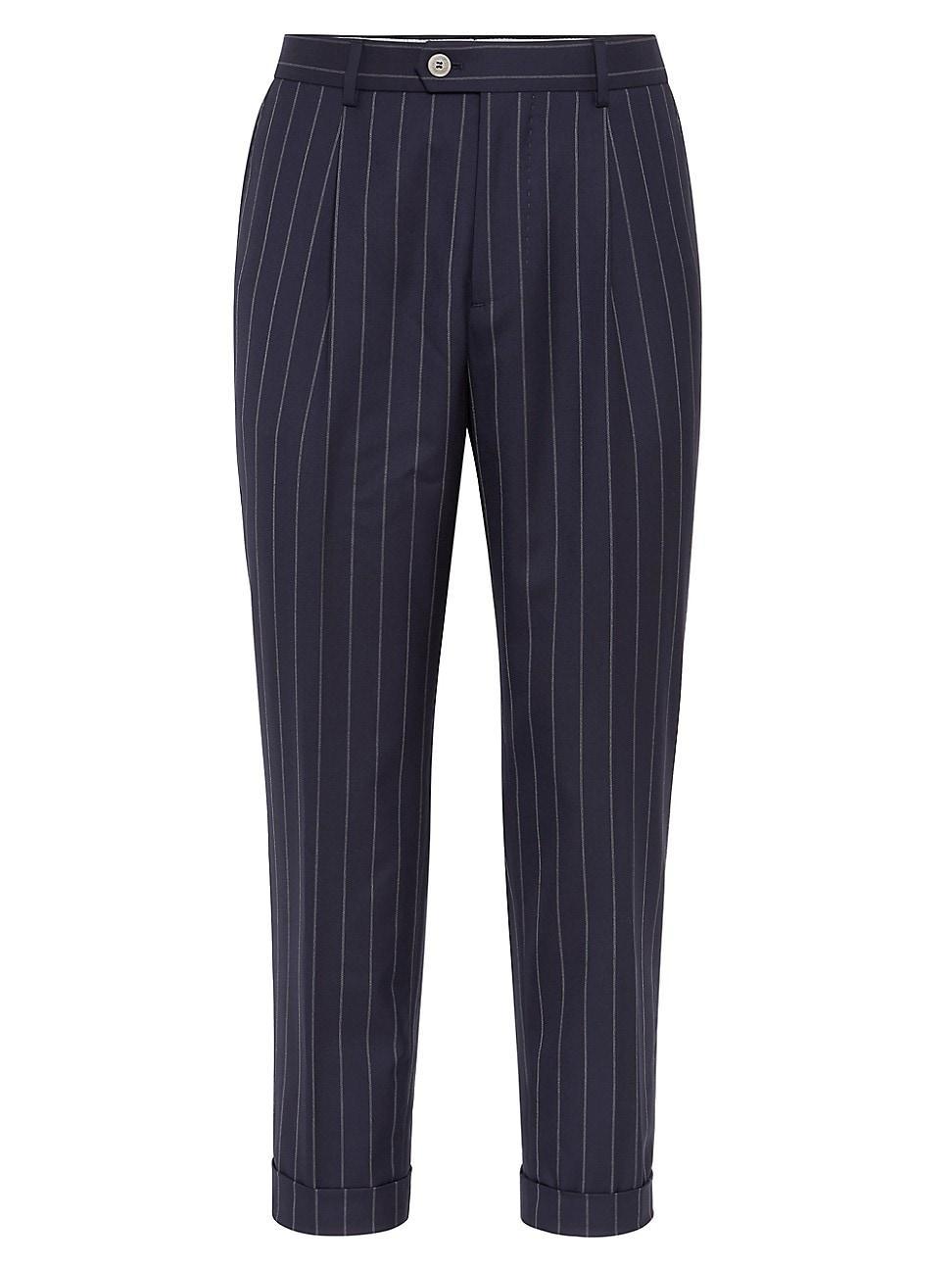 Mens Leisure Fit Trousers in Super 150s Virgin Wool Wide Stripe Batavia Product Image