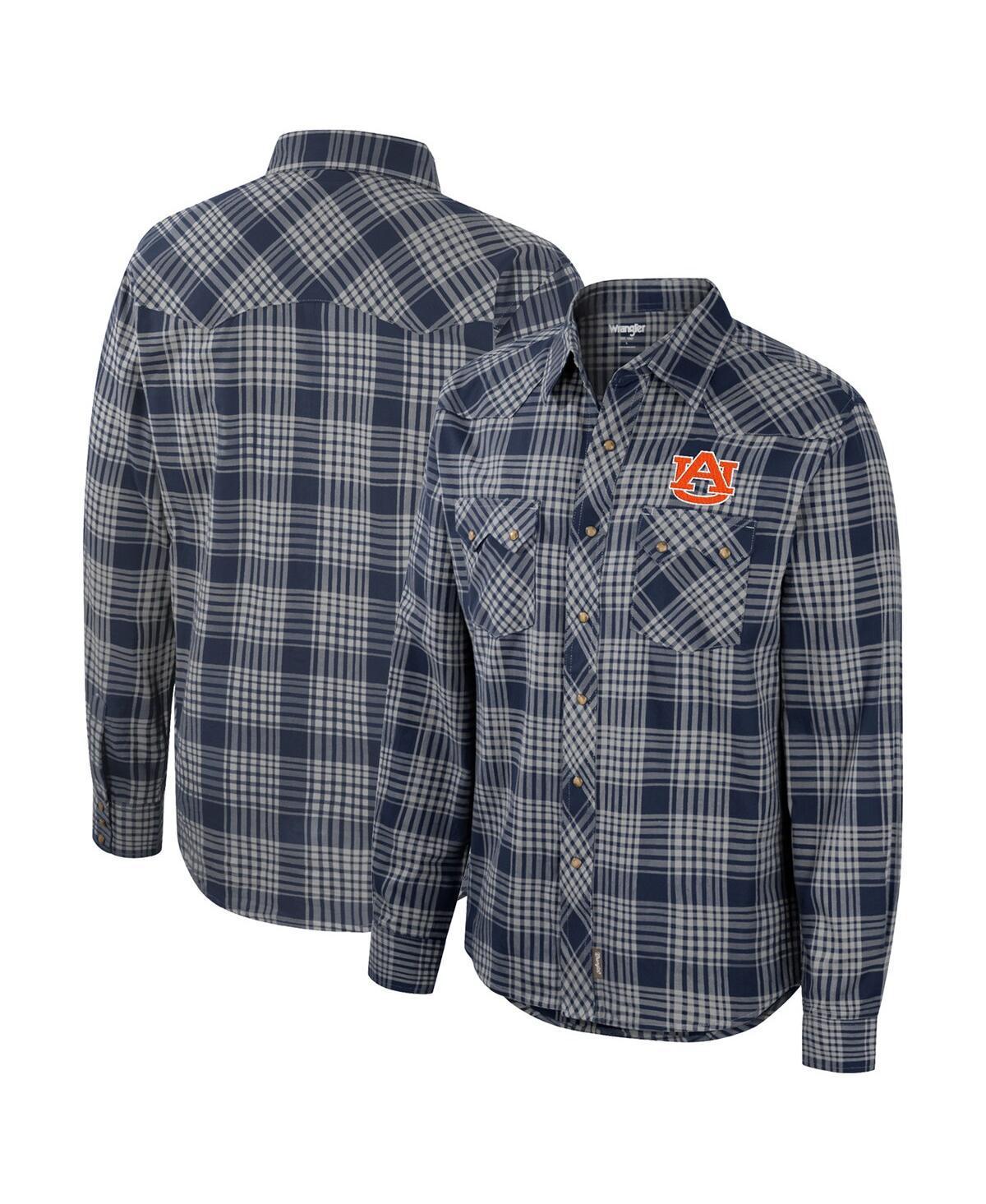 Mens Colosseum x Wrangler Auburn Tigers Plaid Western Long Sleeve Snap-Up Shirt Blue Product Image