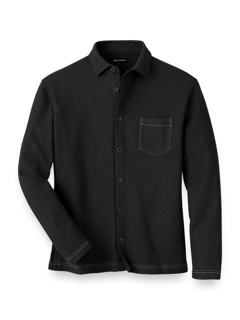 Cotton Blend Button Front Polo - Black Product Image