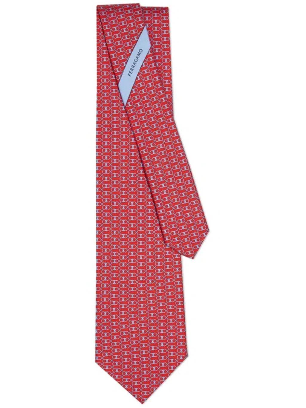 FERRAGAMO Gancini Print Tie In Red Product Image