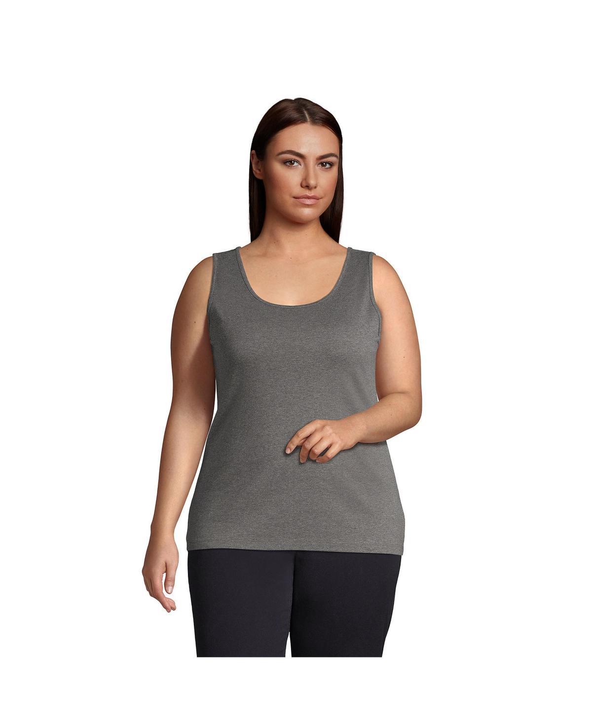 Womens Lands End Cotton Tank Top Grey Product Image