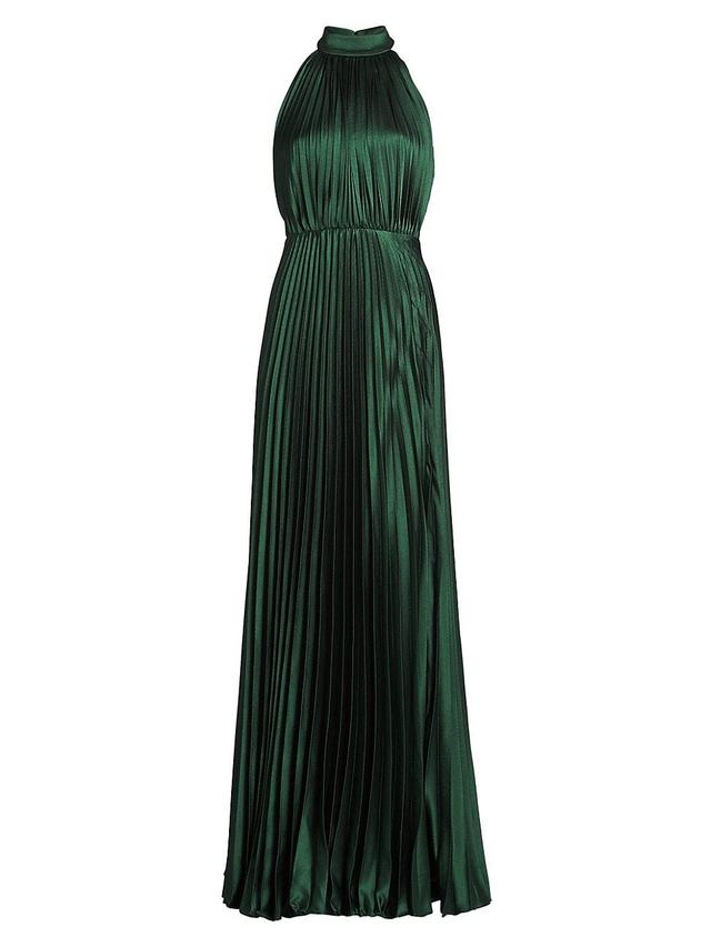 Womens Jacqueline Satin Pleated Halter Gown Product Image