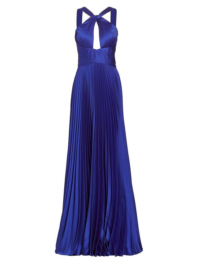 Womens Pleated Satin Halter Gown Product Image