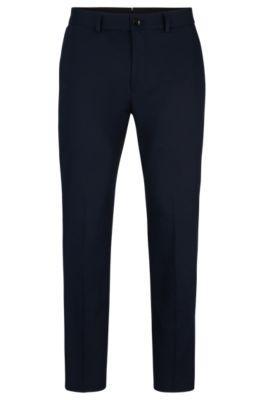 HUGO BOSS Slim-fit Trousers In Stretch Cotton With Silk In Dark Blue Product Image