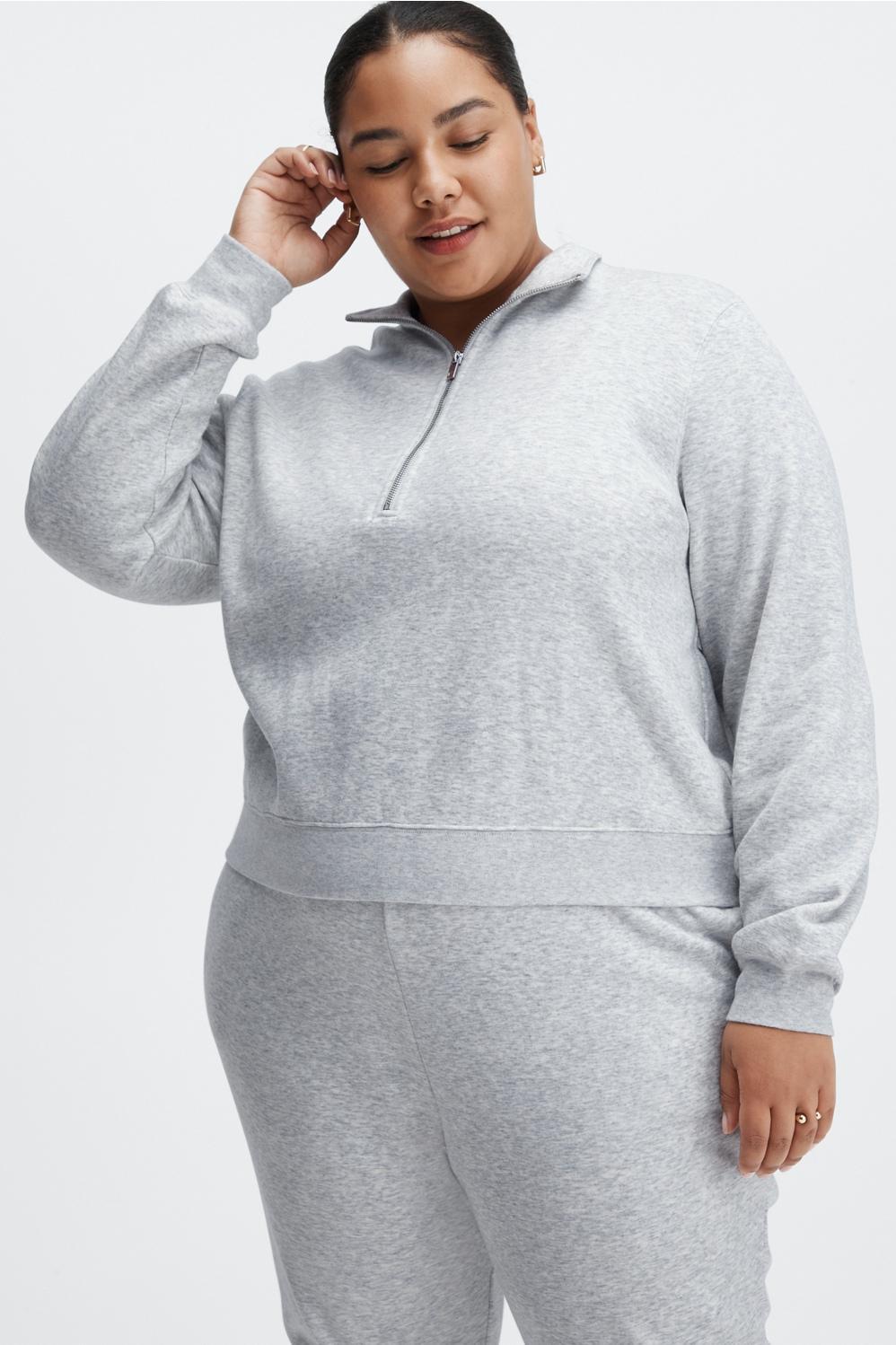 Fabletics Go-To Half Zip Crewneck Womens Light Grey Heather plus Size 4X Product Image