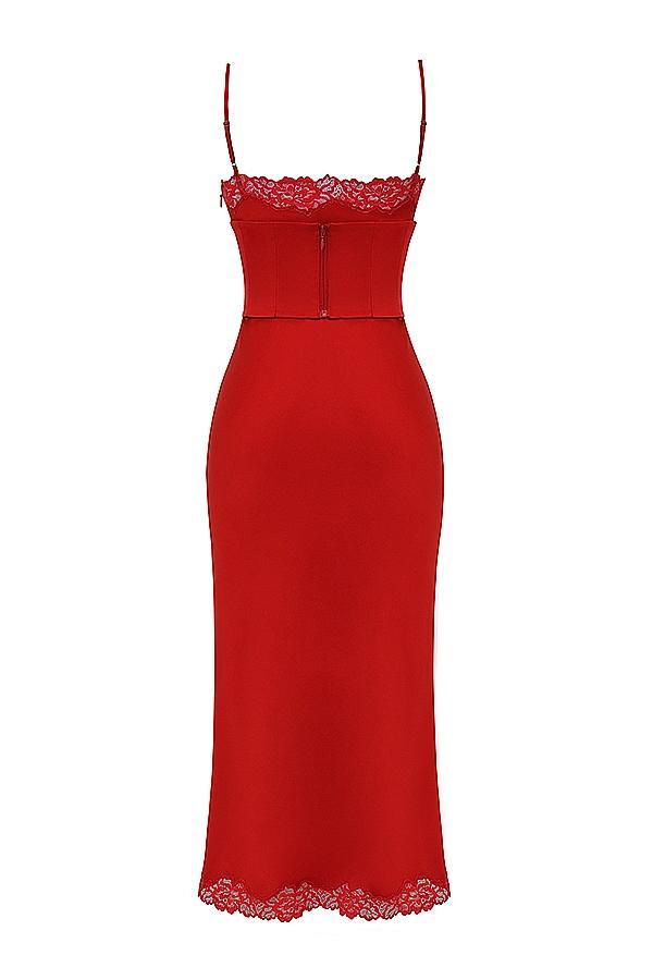 Salma Red Rose Satin Slip Dress Product Image